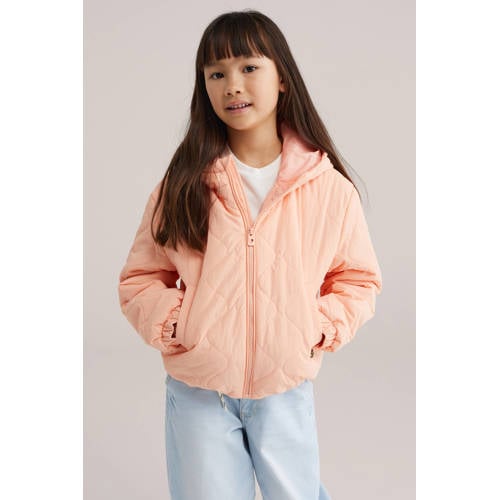 WE Fashion zomerjas zalm Roze Meisjes Polyamide Capuchon Effen - maat 146/152 afbeelding