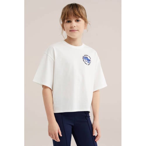 WE Fashion T-shirt wit Meisjes Katoen Ronde hals Printopdruk - maat 98/104 afbeelding