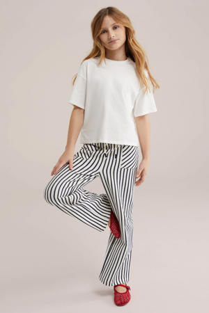 straight gestreepte casual broek donkerblauw fijn gebreid