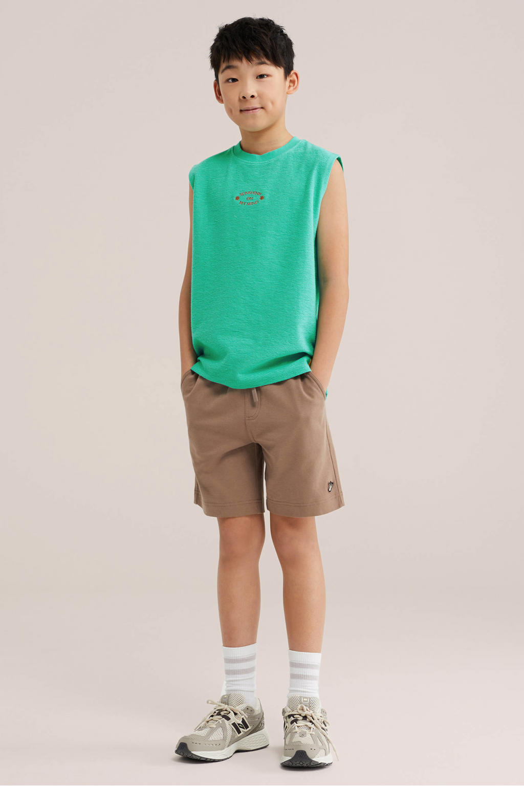 Groene jongens WE Fashion tanktop van katoen met effen en ronde hals
