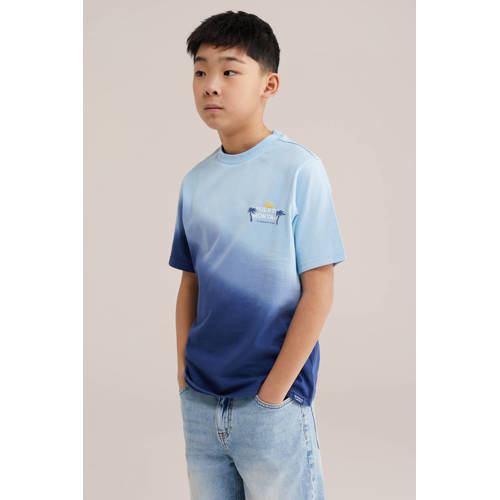 WE Fashion T-shirt blauw Jongens Katoen Ronde hals Meerkleurig - maat 158/164 afbeelding