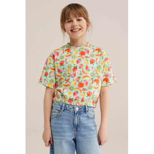 WE Fashion T-shirt Groen Meisjes Katoen Ronde hals All over print - maat 110/116 afbeelding