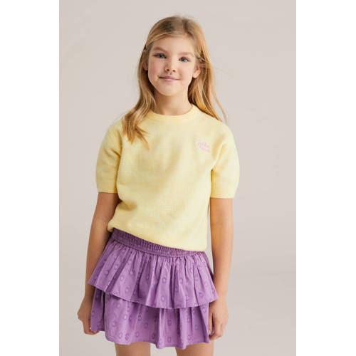 WE Fashion trui lichtgeel fijn gebreid Meisjes Polyester Ronde hals Gemêleerd - maat 98/104 afbeelding