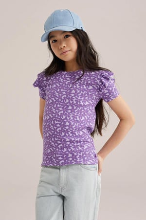 gebloemde T-shirt paars