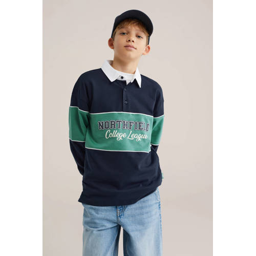 WE Fashion polo donkerblauw Jongens Katoen Polokraag Meerkleurig - maat 110/116 afbeelding