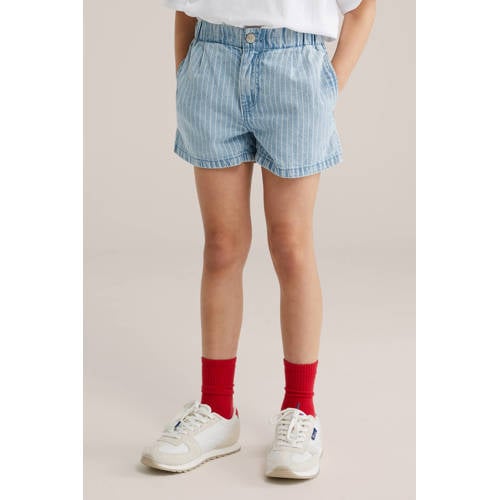 WE Fashion denim straight gestreepte short light blue denim Korte broek Blauw - maat 104 afbeelding
