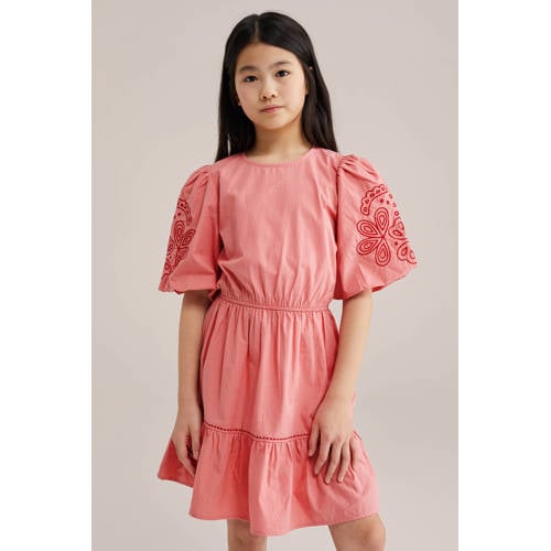 WE Fashion zomerjurk roze Meisjes Katoen Ronde hals Effen