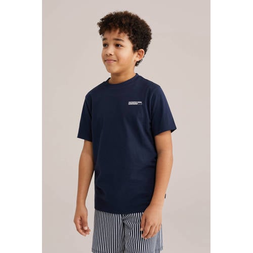 WE Fashion shortama - set van 2 donkerblauw Jongens Katoen Ronde hals Meerkleurig