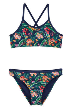 crop bikini donkerblauw/multicolor