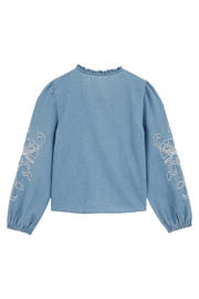 thumbnail: WE Fashion Blue Ridge denim gebloemde blouse light blue denim