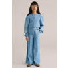 WE Fashion Blue Ridge denim gebloemde blouse light blue denim