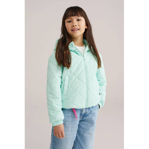 WE Fashion zomerjas mintgroen Meisjes Polyamide Capuchon Effen - maat 122/128 afbeelding