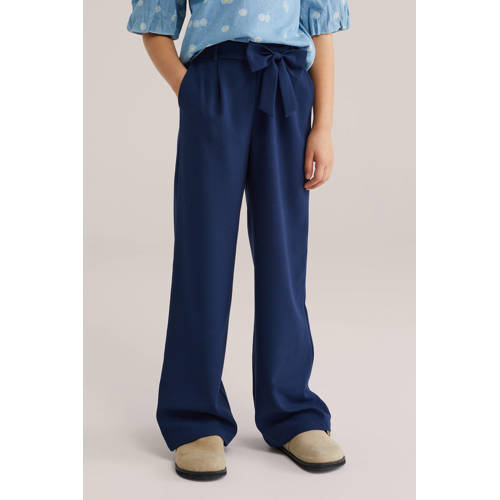 WE Fashion straight casual broek donkerblauw Meisjes Polyester Effen