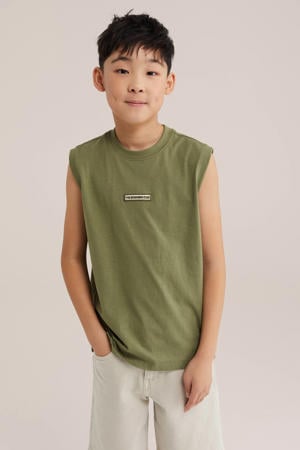 tanktop met backprint olijfgroen