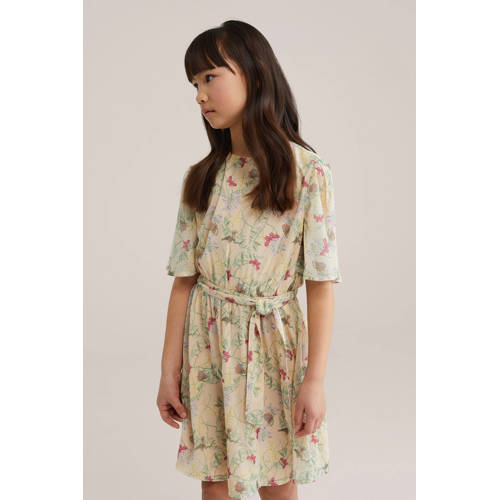 WE Fashion zomerjurk beige Meisjes Polyester Ronde hals All over print