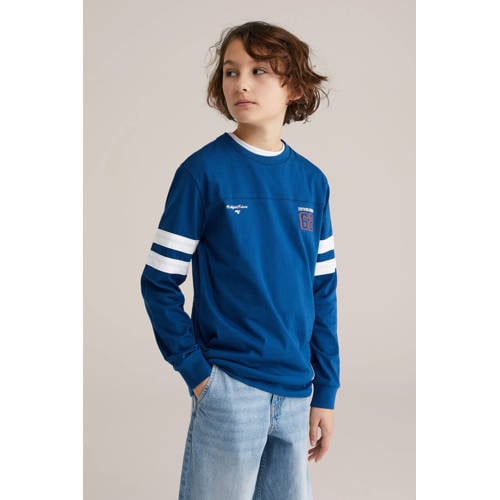 WE Fashion longsleeve blauw Jongens Katoen Ronde hals Printopdruk - maat 122/128 afbeelding