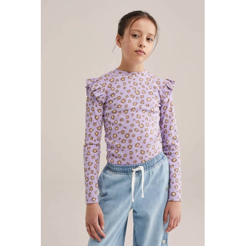 WE Fashion longsleeve rib gebreid lichtpaars Meisjes Stretchkatoen Ronde hals - maat 98/104 afbeelding