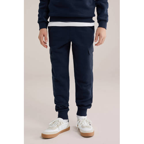 WE Fashion slim casual broek donkerblauw Jongens Sweat Effen - maat 170 afbeelding