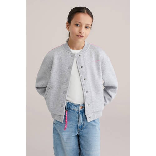 WE Fashion sweatvest met backprint grijs melange Backprint - maat 170/176 afbeelding