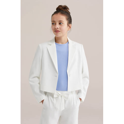 WE Fashion cropped blazer wit Meisjes Reverskraag Effen
