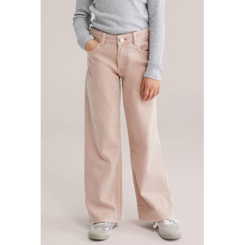 WE Fashion Blue Ridge low waist wide leg jeans roze Meisjes Denim Effen - maat 98 afbeelding