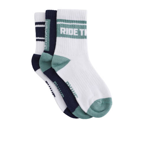 WE Fashion sokken - set van 3 groen/blauw/wit Jongens Stretchkatoen Tekst - maat 35/38 afbeelding