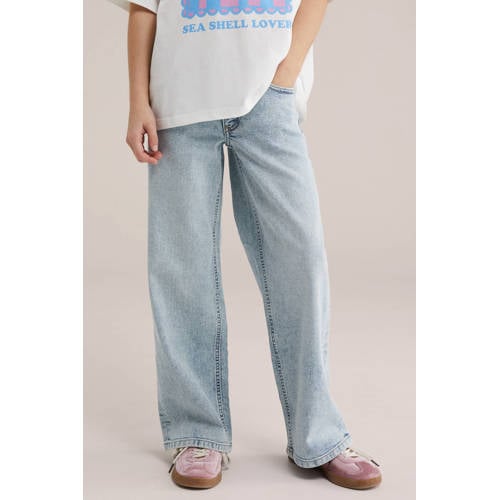 WE Fashion wide leg jeans light blue denim Blauw Effen - maat 152 afbeelding