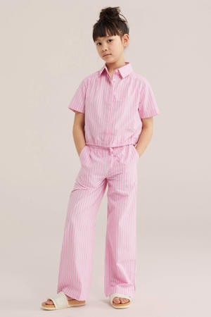 straight high waist gestreepte casual broek roze