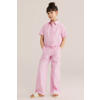 WE Fashion straight high waist gestreepte casual broek roze