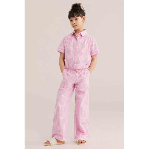 WE Fashion straight high waist gestreepte casual broek roze Meisjes Katoen - maat 158 afbeelding