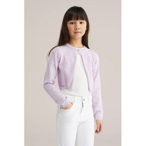 WE Fashion vest lila fijn gebreid Paars Meisjes Katoen Ronde hals Effen - maat 146/152 afbeelding