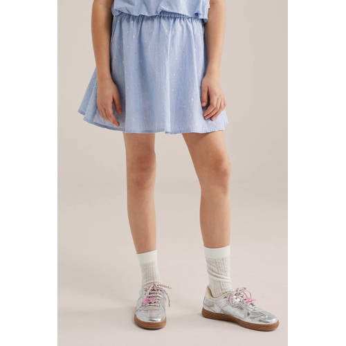 WE Fashion gestreepte A-lijn rok lichtblauw Meisjes Katoen Streep - maat 110/116 - glitter afbeelding