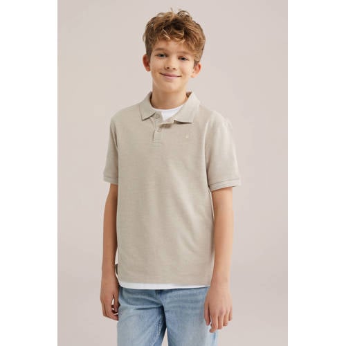 WE Fashion polo beige Jongens Katoen Polokraag Effen