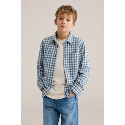 WE Fashion geruit overhemd blauw Jongens Katoen Klassieke kraag Ruit