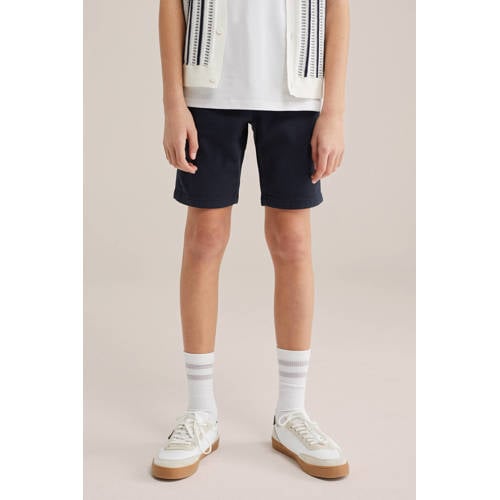 WE Fashion chino short donkerblauw Korte broek Jongens Katoen Effen