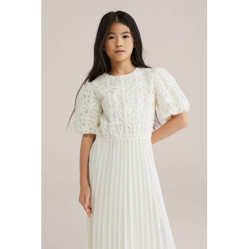 WE Fashion maxi jurk wit Meisjes Polyester Ronde hals Effen