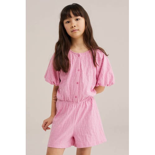 WE Fashion playsuit roze Meisjes Katoen Ronde hals Effen