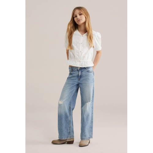 WE Fashion blousetop wit Meisjes Katoen V-hals Effen