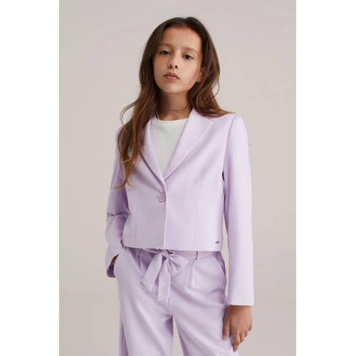 WE Fashion cropped blazer lila Paars Meisjes Reverskraag Effen