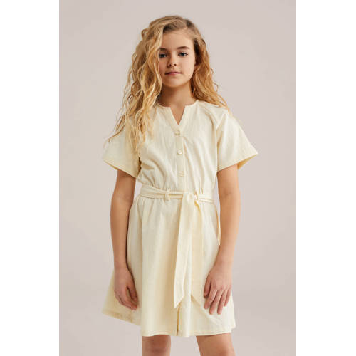 WE Fashion blousejurk lichtgeel Meisjes Katoen V-hals Effen - maat 122/128 afbeelding