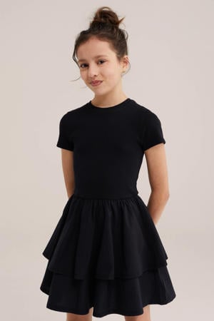 T-shirtjurk korte jurk rib gebreid zwart