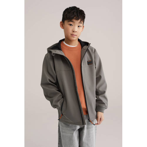 WE Fashion softshell jas lente grijs Jongens Polyester Capuchon Effen - maat 158/164 afbeelding