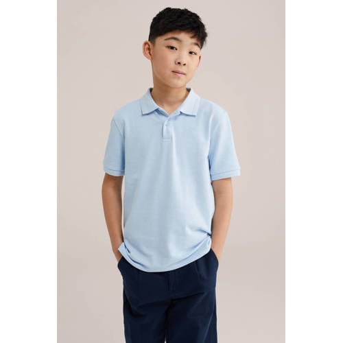 WE Fashion polo lichtblauw Jongens Katoen Polokraag Effen