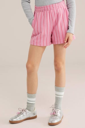 straight gestreepte casual short roze met textuur