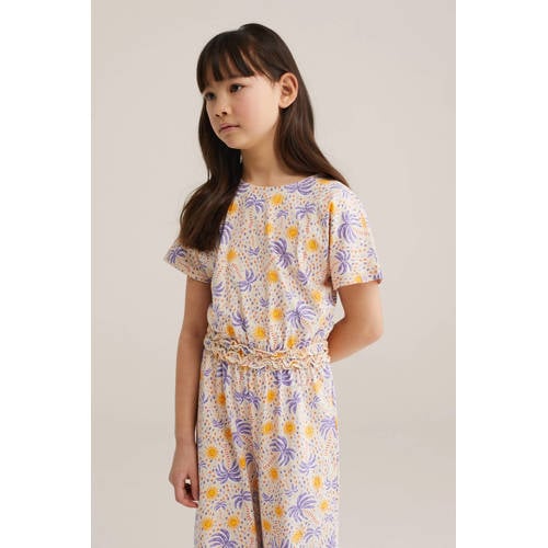 WE Fashion jumpsuit beige Meisjes Katoen Ronde hals Effen