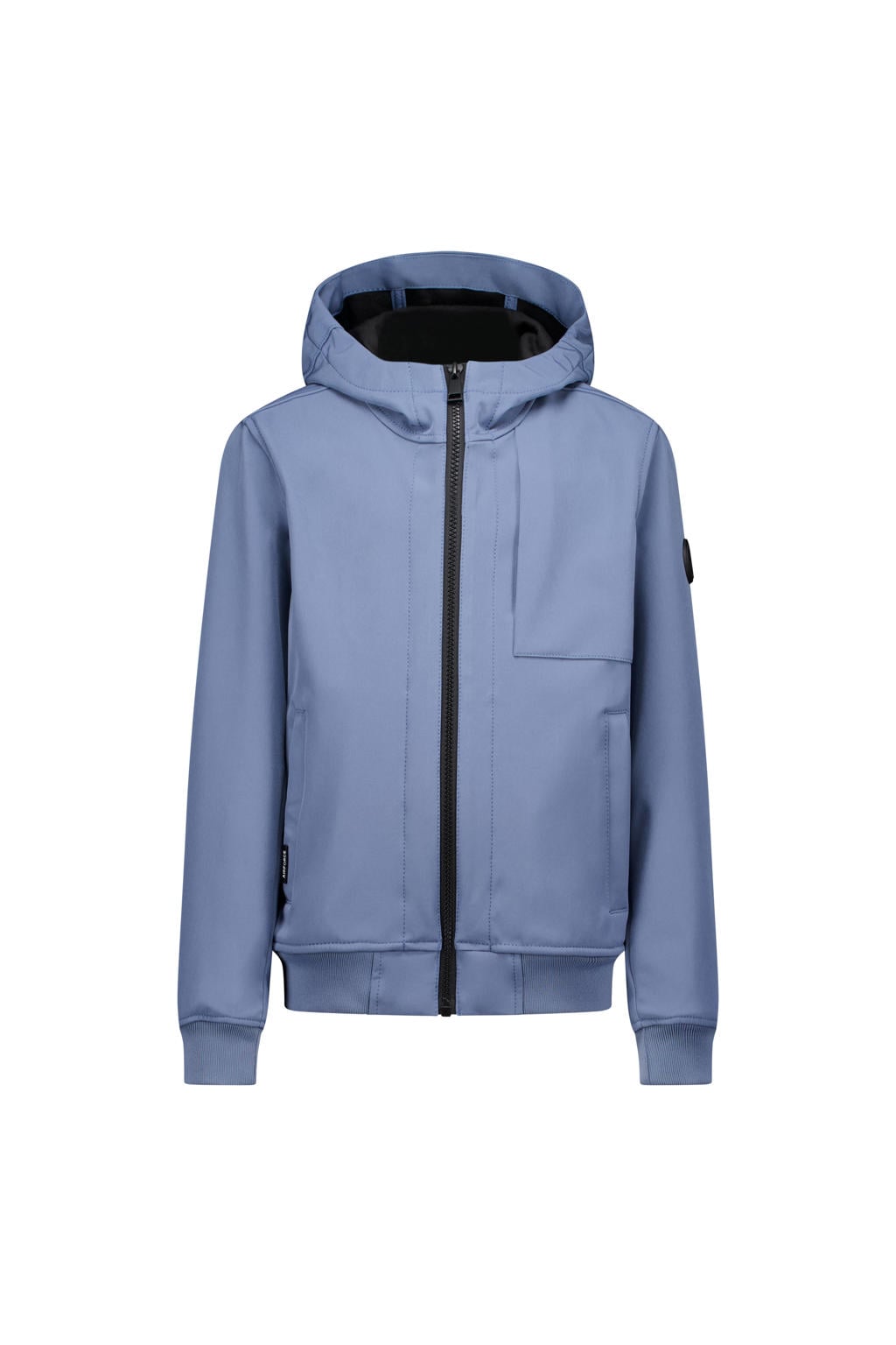 Blauwe jongens Airforce softshell jas zomer van polyester met effen, lange mouwen, capuchon en ritssluiting