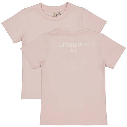 LEVV Little T-shirt met backprint roze Meisjes Stretchkatoen Reverskraag - maat 128 afbeelding