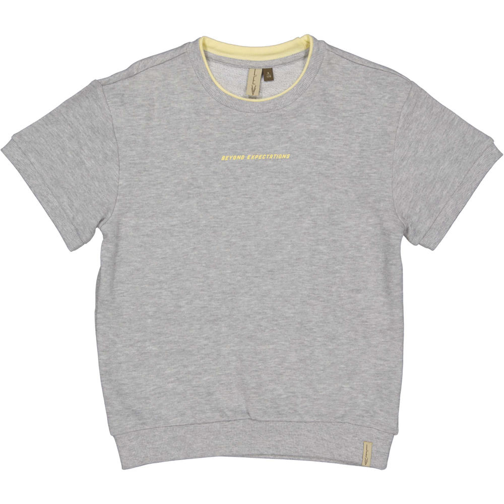 Lichtgrijze jongens LEVV Little T-shirt van sweat materiaal met melée print, korte mouwen, ronde hals en geribde boorden