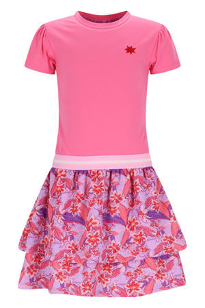 gebloemde midi jurk roze