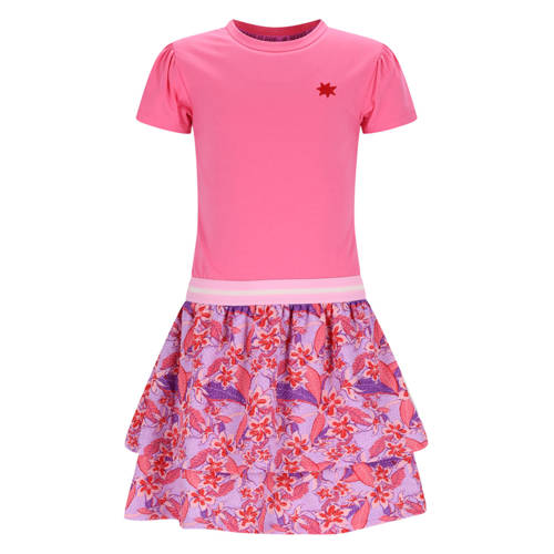 B.Nosy gebloemde midi jurk roze Meisjes Stretchkatoen Ronde hals Bloemen - maat 116 afbeelding